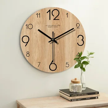 12-дюймовые настенные часы, подвесные часы, Ретро Деревянные часы, Простые бесшумные часы для гостиной, креативное украшение стен