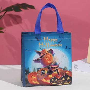 12 упаковок мешочков для конфет, нетканых сумок с ручками, сумок с рисунком тыквы-ведьминой летучей мыши для украшения вечеринки на Хэллоуин