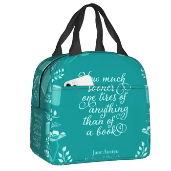 2023 Джейн Остин Гордость и предубеждение Бирюзовая цветочная цитата Термоизолированная сумка для ланча, Сменная сумка для ланча, коробка для хранения продуктов для пикника