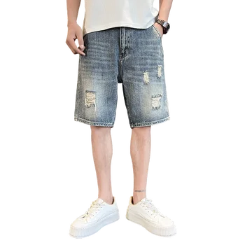 2023 Джинсовые шорты Harlan, мужские летние новые облегающие маленькие прямые брюки, все для хай-стрит в американском стиле, брюки 28-34, пятиточечные брюки