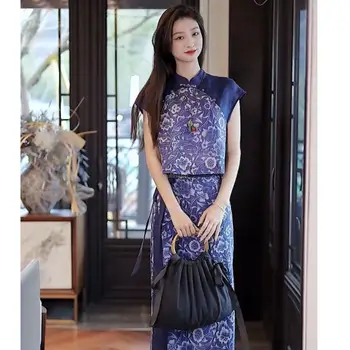 2023 летнее улучшенное платье qipao lady graceful elegant party qipao vinatge festival cheongsam с цветочным рисунком, элегантный комплект костюмов tangsuits