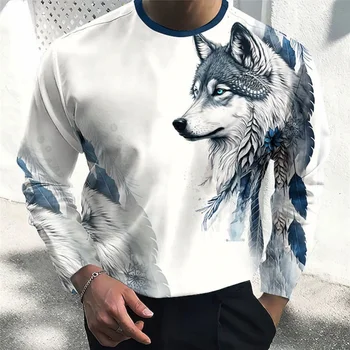 2023 Новая хлопковая футболка с животными, мужская осенняя одежда, одежда с изображением Орла, Уличная одежда, Топы с длинными рукавами Оверсайз для мужчин, футболки