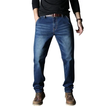 2023 Новые мужские брендовые джинсы, Свободные Прямые Эластичные джинсовые брюки на молнии с защитой от кражи, Мужские Большие размеры 40 42 44 46 48