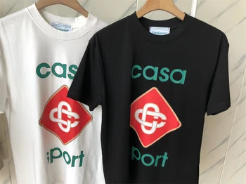 23SS, новый стиль, футболка Casablanca, мужская, женская, 1: 1, футболка CASA лучшего качества, Черно-белая футболка с биркой