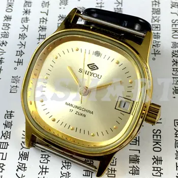 35 мм Ручные механические часы китайского производства с одним календарем Золотой циферблат Золотой корпус