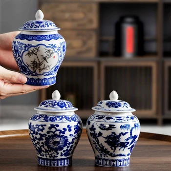 350 мл Китайская сине-белая фарфоровая банка для чая, Керамическая подставка для чая, Бытовые герметичные контейнеры для кофе, коробка для чая Pu 'er