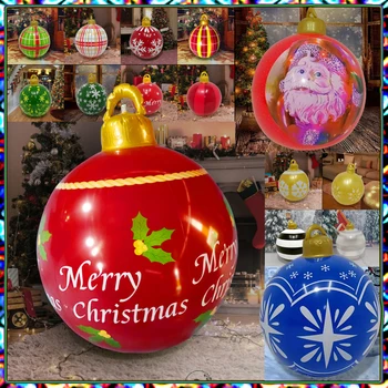 60 см большой ПВХ Рождественский шар украшение Рождественская Елка Новогодние подарки Рождество семья открытый надувные игрушки 2023
