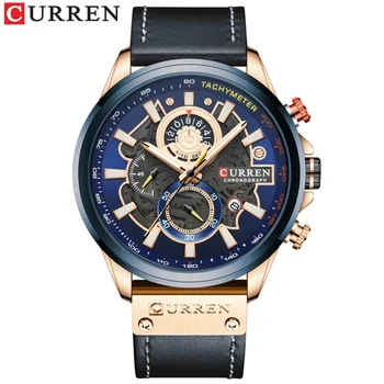 Curren Новые мужские часы 8380, водонепроницаемые кварцевые многофункциональные мужские часы, календарь, часы на кожаном ремне
