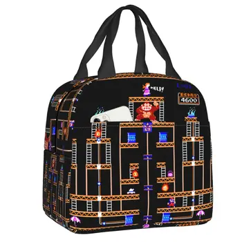 Donkey Kong Термоизолированные сумки для ланча Женские Аркадные Видеоигры Сумка для ланча для работы, учебы, путешествий Многофункциональная коробка для еды