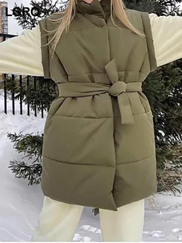 LGRQ Однотонный женский жилет с повязкой без рукавов, нишевый дизайн, высокое качество, модный утепленный зимний жилет с подкладкой 2023, 19F1990