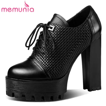 MEMUNIA / Новинка 2023 года; Женская обувь из натуральной кожи на шнуровке; Офисные женские туфли-лодочки на платформе и высоком толстом каблуке; весенняя обувь;