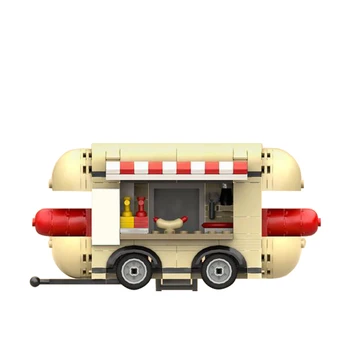 MOC Hotdog Trailer Строительные блоки Архитектура магазина Кирпичи с наборами Городские игрушки с видом на улицу для детей Идея подарка для девочек