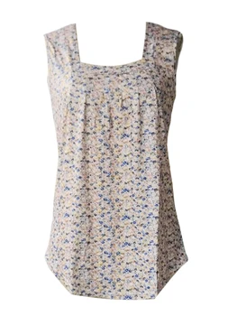 Nensiche Ärmlös sommartopp för kvinnor ledig lös linne fyrkantig hals blomtryck t-shirt tunika blus streetwear Stil 5 M