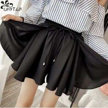 UHYTGF Шифоновая широкая короткая брючная юбка Женская Летняя Новая Корейская свободная, с высокой талией, Эластичная, на шнуровке, Модные студенческие женские шорты