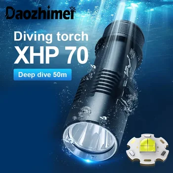 XHP70 светодиодный белый / желтый фонарик для дайвинга 50 м подводный фонарь для подводного плавания IPX8 Водонепроницаемый фонарь для дайвинга 26650 Аккумулятор