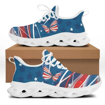 Yikeluo/ легкие кроссовки для бега из сетчатого материала на шнуровке, кроссовки с изображением бабочки в американском флаге, женские мужские кроссовки с амортизацией.