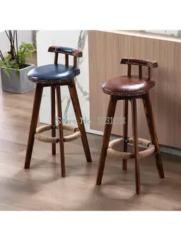 Барный стул из массива дерева, американский ретро-барный стул, европейский высокий стул, вращающийся креативный барный стул, бытовой обеденный стул с высокой ножкой