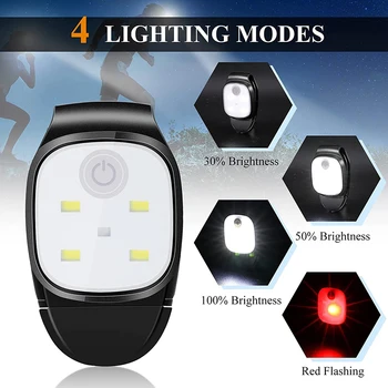 Бегущая лампа с зажимом 4 режима освещения налобный фонарь с зажимом Предупреждение о безопасности для бега трусцой ночных прогулок для рыбалки пеших прогулок USB Аккумуляторная батарея
