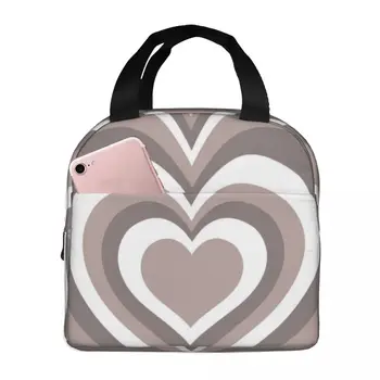 Бежевые термоизолированные пакеты для ланча в форме сердца Многоразовый мешочек для Бенто Большая сумка для ланча на открытом воздухе для мальчиков и девочек