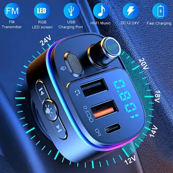 Беспроводной FM-передатчик для автомобиля, Bluetooth-совместимый адаптер 5.0 FM-радио, музыкальный плеер, автомобильный комплект для громкой связи.