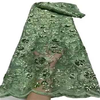 Блестки Новейшая Африканская кружевная ткань Зеленая Высококачественная вышивка Для женщин Парчовые Белые Сетчатые кружевные ткани в Нигерийском стиле 5 ярдов