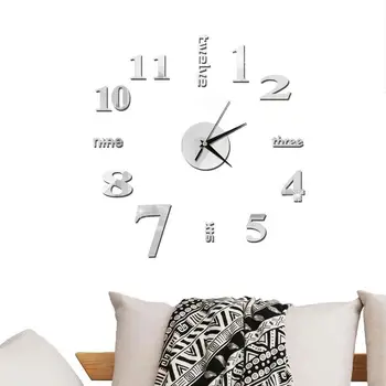 Большие настенные часы из 3D акрила, сделанные своими руками, Современный дизайн с зеркальными наклейками с цифрами, украшения для домашнего офиса, настенные часы Reloj De Pared