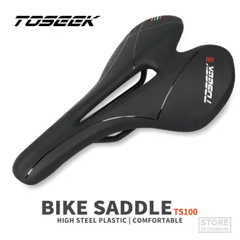 Велосипедное седло TOSEEK TS100 из пластика / ПВХ, дышащая кожа, черное седло Mtb, Аксессуары для велосипеда, велосипедное сиденье комфортного типа для мужчин