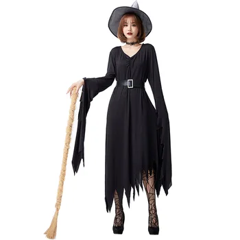Взрослые женщины Волшебная ведьма, Халат Волшебника, сценическое платье, шляпа, набор для ролевых игр на Хэллоуин, наряд для косплея, костюм для косплея