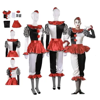 Взрослый женский костюм клоуна для косплея, топ, юбка, шляпа, брюки, наряды, маскировочный костюм для ролевых игр на Хэллоуин, карнавал, вечеринка