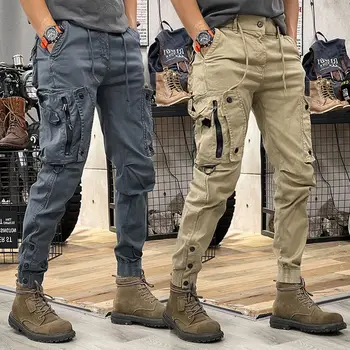 Военные тактические хлопчатобумажные брюки-карго для мужчин, Эластичные повседневные брюки, Джоггеры на молнии с несколькими карманами, Модный цвет Хаки, черный, Армейский зеленый