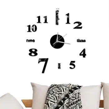 Горячие настенные часы своими руками Современные большие 3D настенные часы с акриловыми зеркальными наклейками с цифрами для украшения гостиной Домашнего офиса