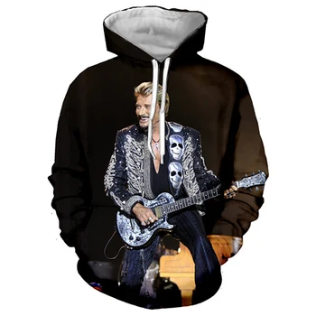 Горячие Толстовки Johnny Hallyday, Французский рок-певец, Толстовка с 3D принтом, Мужская Женская Повседневная толстовка, пуловеры в стиле хип-хоп, пальто Оверсайз