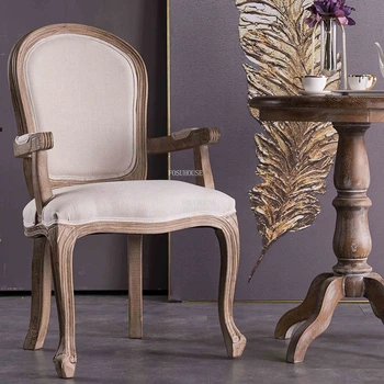 Деревянные обеденные стулья в стиле Кантри в американском стиле, простая мебель для дома в стиле ретро, Кресло для отдыха из резной ткани, Кресло для французского ресторана со спинкой U