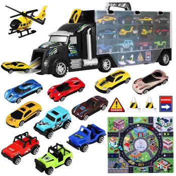 Детские грузовики iBaseToy, Набор игрушек для детского грузовика-переноски, маленькие транспортные средства, Вертолеты, Транспортный грузовик, набор детских моделей автомобилей в подарок