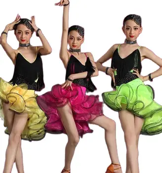 Детский костюм для джазовых танцев Для девочек, Современное Латиноамериканское платье Для бальных танцев С блестками, Детское Танцевальное платье-пачка, одежда Для девочек