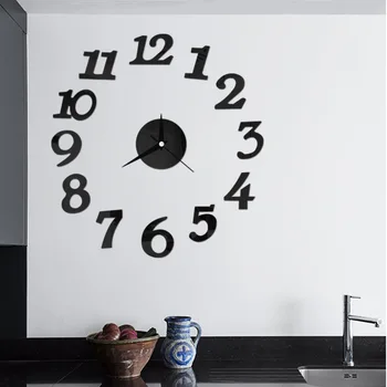 Дизайнерский номер Mordern, наклейки своими руками, настенные часы, Бесшумные Кварцевые часы для домашнего офиса, декор Акриловое зеркало, Черный Рождественский декор
