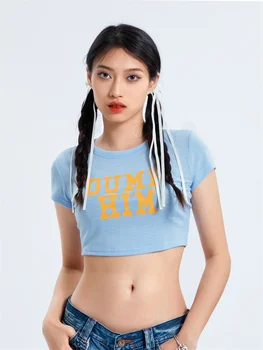 Женская летняя футболка, повседневные топы в стиле панк-Гранж E Girl, облегающие футболки с коротким рукавом, женские рубашки с буквенным принтом