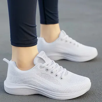 Женская спортивная обувь для прогулок, белые кроссовки с носками, сетчатые дышащие кроссовки, Женская осенняя повседневная нескользящая обувь на платформе Zapatillas