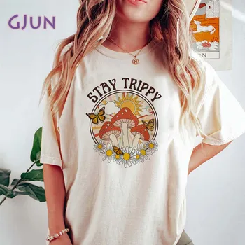 Женская хлопковая футболка Fashion Stay Trippy, графические футболки, летние женские футболки с коротким рукавом, женская футболка, одежда