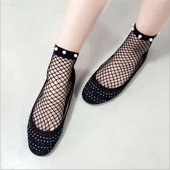 Женские весенне-летние носки в корейском стиле, сетчатые чулки с низким верхом, ультратонкие дышащие сетчатые носки с жемчужной сеткой.