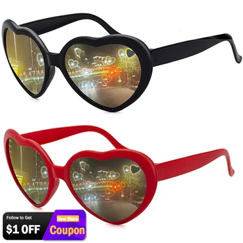 Женские модные очки с эффектом сердцевидности Наблюдайте, как ночью свет меняется на форму сердца, дифракционные очки, женские солнцезащитные очки