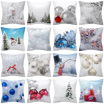 Зимнее снежное рождественское украшение наволочка сине белая набивная наволочка для подушки Наволочка для рождественской елки может быть настроена по индивидуальному заказу