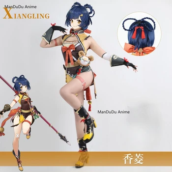 Игровой костюм Genshin Impact Xiangling для косплея на Хэллоуин, карнавальная вечеринка, аниме для косплея Xiangling, полный комплект, парик, одежда