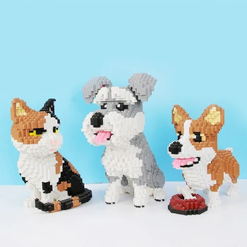 Идеи Аниме Кошка Собака Животное 3D Большая Модель Строительного Блока DIY Шнауцер Коки Хаски Сборка Строительных Блоков Игрушки Подарки