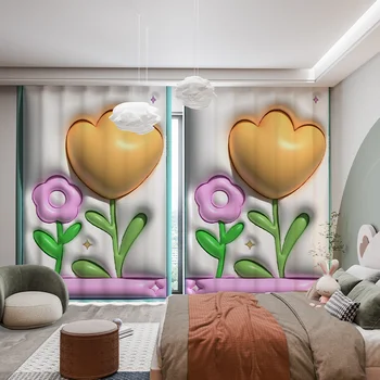 Изготовленная на заказ Современная Простая мультяшная Розовая любовь Тюльпан Ins 3D Детская комната Спальня для девочек Эркер Декор гостиной Драпировка