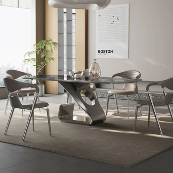 Итальянский минимализм, современная минималистичная каменная плита, роскошный обеденный стол из камня, домашняя вилла, дизайнер высокого класса, роскошная прямоугольная столовая