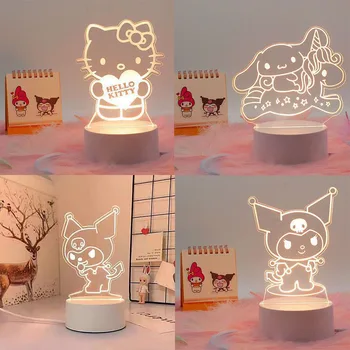 Кавайный 3D ночник Kuromi My Melody Hello Kitty Аниме Фигурка Прикроватная лампа для спальни Рождественский подарок на День рождения Фигурки Игрушки
