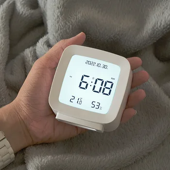 Квадратные минималистичные часы для спальни, маленькие и удобные прикроватные часы для детей, показывающие температуру и влажность