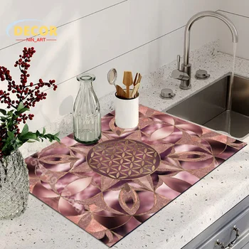 Коврик для сушки посуды Flower of Life, цветочный супервпитывающий двухатомный моющийся Эстетичный декор для дома и комнаты