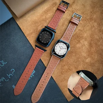 Кожаный ремешок для Apple watch band 44 мм 45 мм 41 мм 40 мм ultra 49 мм PU дышащий браслет для iWatch series 8 7 SE 6 5